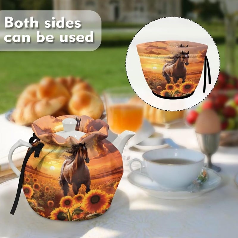 Flashideas Sunflower Horse Tea Cozy Teapot Cozies Dust Proof Insulated Teapot Cover Keep Warm Home Kitchen Table Decorative Accessories Tea Kettle Quilt for Hotel Restaurant Tea Party - Image 4